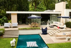 Store Salon De Jardin Paletti Set Tissu Bleu / Table Basse 90 X 90 Cm + Canape L 180 Cm (Accoudoir Droite) - Unisexe Canapés De Jardin