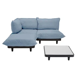 Shop Salon De Jardin Paletti Set Tissu Bleu / Table Basse 90 X 90 Cm + Canape L 180 Cm (Accoudoir Gauche) - Unisexe Canapés De Jardin