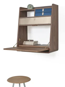 Cheap Secretaire Mural Gaston Bleu Bois Naturel / L 60 X H 72 Cm - Noyer - Unisexe Consoles