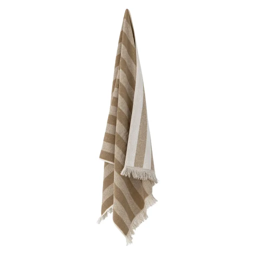 New Serviette De Bain Elaia Tissu Marron Beige / 100 X 50 Cm - Unisexe Linge De Bain