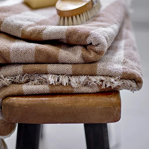 New Serviette De Bain Elaia Tissu Marron Beige / 100 X 50 Cm - Unisexe Linge De Bain