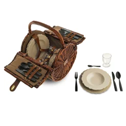 Clearance Set A Pique-Nique Dressed En Plein Air Plastique Bois Naturel / Pour 4 Personnes - Panier Osier - Unisexe Accessoires Cuisine