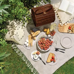 Clearance Set A Pique-Nique Dressed En Plein Air Plastique Bois Naturel / Pour 4 Personnes - Panier Osier - Unisexe Accessoires Cuisine