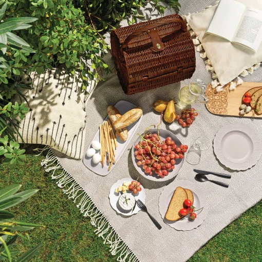 Clearance Set A Pique-Nique Dressed En Plein Air Plastique Bois Naturel / Pour 4 Personnes - Panier Osier - Unisexe Accessoires Cuisine