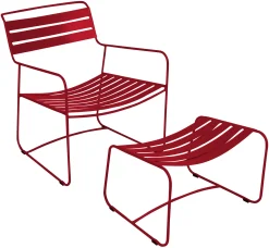 Best Sale Set Fauteuil & Repose-Pieds Surprising Lounger Metal Rouge - Unisexe Fauteuils De Jardin