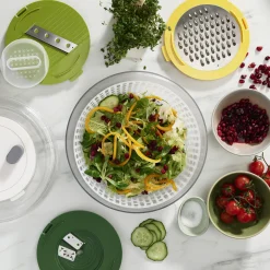 Cheap Set Preparation De Salade Multi-Prep Plastique Vert Transparent / 4 En 1 : Essoreuse, Spiraleur, Eminceur Et Rape - Unisexe Ustensiles De Cuisines