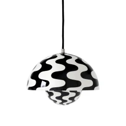 Store Suspension Flowerpot Vp1 Metal Blanc Noir / O 23 Cm - By Verner Panton, 1968 - Unisexe Luminaires Iconiques