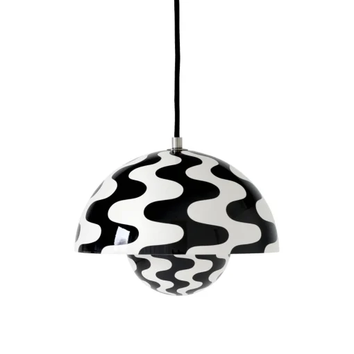 Store Suspension Flowerpot Vp1 Metal Blanc Noir / O 23 Cm - By Verner Panton, 1968 - Unisexe Luminaires Iconiques