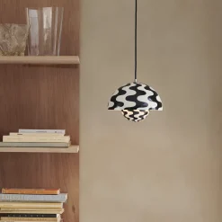 Store Suspension Flowerpot Vp1 Metal Blanc Noir / O 23 Cm - By Verner Panton, 1968 - Unisexe Luminaires Iconiques