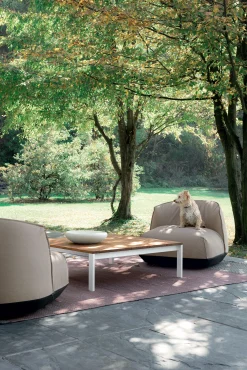 Sale Table Basse Be-Easy Metal Blanc Bois Naturel / Teck - 100 X 99 Cm - Unisexe Tables Basses De Jardin