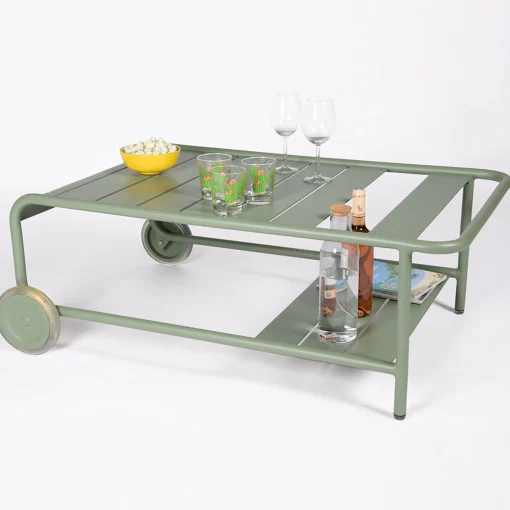 Online Table Basse Luxembourg Metal Vert / Avec Roues - 105 X 65 Cm - Unisexe Tables Basses De Jardin