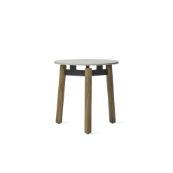Hot Table D'Appoint Lento Ceramique Blanc Bois Naturel / Ceramique Et Teck - O 45 X H 44 Cm - Unisexe Tables Basses De Jardin