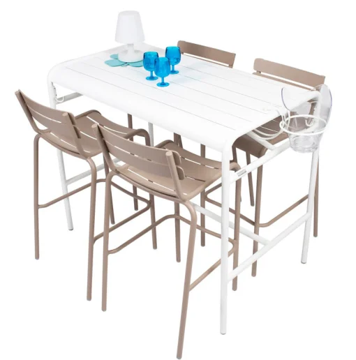 Outlet Table Haute Luxembourg Metal Gris / 4 Personnes - 126 X 73 Cm - Aluminium - Unisexe Tables Hautes Et Bars D'extérieur