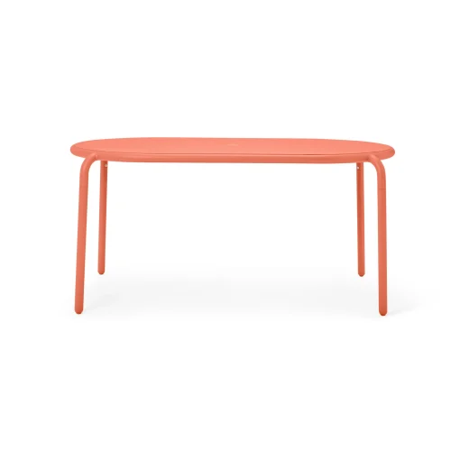 Online Table Ovale Toni Tavolo Metal Orange / 160 X 90 Cm - Trou Pour Parasol + Bougeoir Amovible - Unisexe Tables De Jardin