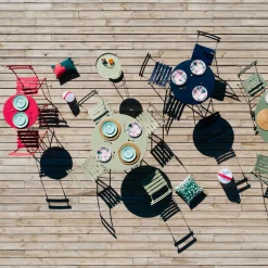 New Table Pliante Bistro Metal Jaune /O 77 Cm - 3/4 Personnes - Trou Pour Parasol - Unisexe Tables