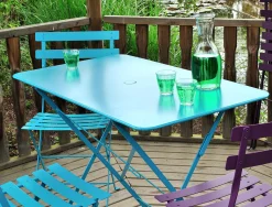Flash Sale Table Pliante Bistro Metal Rouge / 97 X 57 Cm - 4 Personnes - Trou Parasol - Unisexe Tables De Jardin