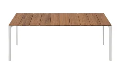 Flash Sale Table Rectangulaire Maki Metal Blanc Bois Naturel / Teck - 199 X 90 Cm - Unisexe Tables De Jardin