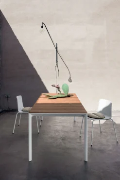 Flash Sale Table Rectangulaire Maki Metal Blanc Bois Naturel / Teck - 199 X 90 Cm - Unisexe Tables De Jardin