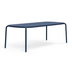 Online Table Rectangulaire Toni Tablo Metal Bleu / 220 X 99 Cm - Trou Pour Parasol + Bougeoir Amovible - Unisexe Tables De Jardin