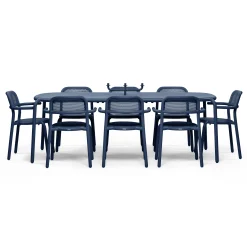 Online Table Rectangulaire Toni Tablo Metal Bleu / 220 X 99 Cm - Trou Pour Parasol + Bougeoir Amovible - Unisexe Tables De Jardin