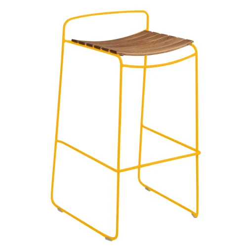 Hot Tabouret De Bar Surprising Teck Metal Jaune Bois Naturel / H 78,5 Cm - Unisexe Tabourets De Bar D'extérieur