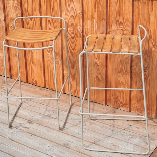 Hot Tabouret De Bar Surprising Teck Metal Jaune Bois Naturel / H 78,5 Cm - Unisexe Tabourets De Bar D'extérieur