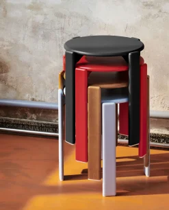 Outlet Tabouret Empilable Rey Bois Bleu / By Bruno Rey X Dietiker, 1971 - Bois - Unisexe Tabourets Bas