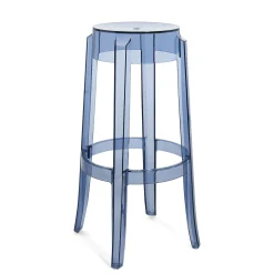 Outlet Tabouret Haut Empilable Charles Ghost Plastique Bleu / H 75 Cm - Unisexe Tabourets De Bar D'extérieur