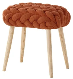 Clearance Tabouret Knitted Tissu Orange Bois Naturel 45 X 35 Cm - Unisexe Tabourets Bas