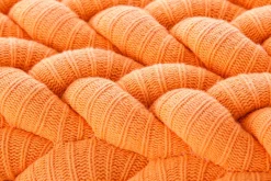 Clearance Tabouret Knitted Tissu Orange Bois Naturel 45 X 35 Cm - Unisexe Tabourets Bas