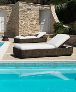 Hot Transat Inclinable Agora Plastique Blanc Marron Resine Tressee Marron & Tissu  / Rembourre - Unisexe Bains De Soleil Chaises Longues Et Hamacs