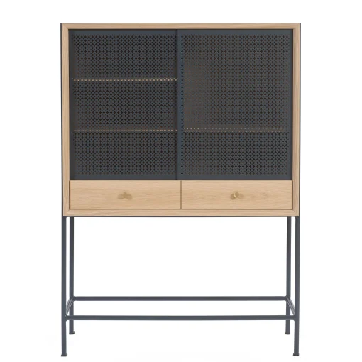 Outlet Vaisselier Gabin Metal Bois Gris / L 100 X H 140 Cm - Unisexe Commodes Buffets Armoires